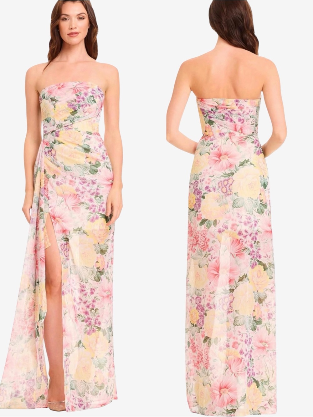 Dress the Population Lulu Women’s Metallic Floral Strapless Maxi Dress Medium